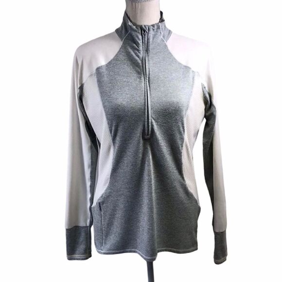 Athleta White Gray Long Sleeve Top Size M - Picture 1 of 8